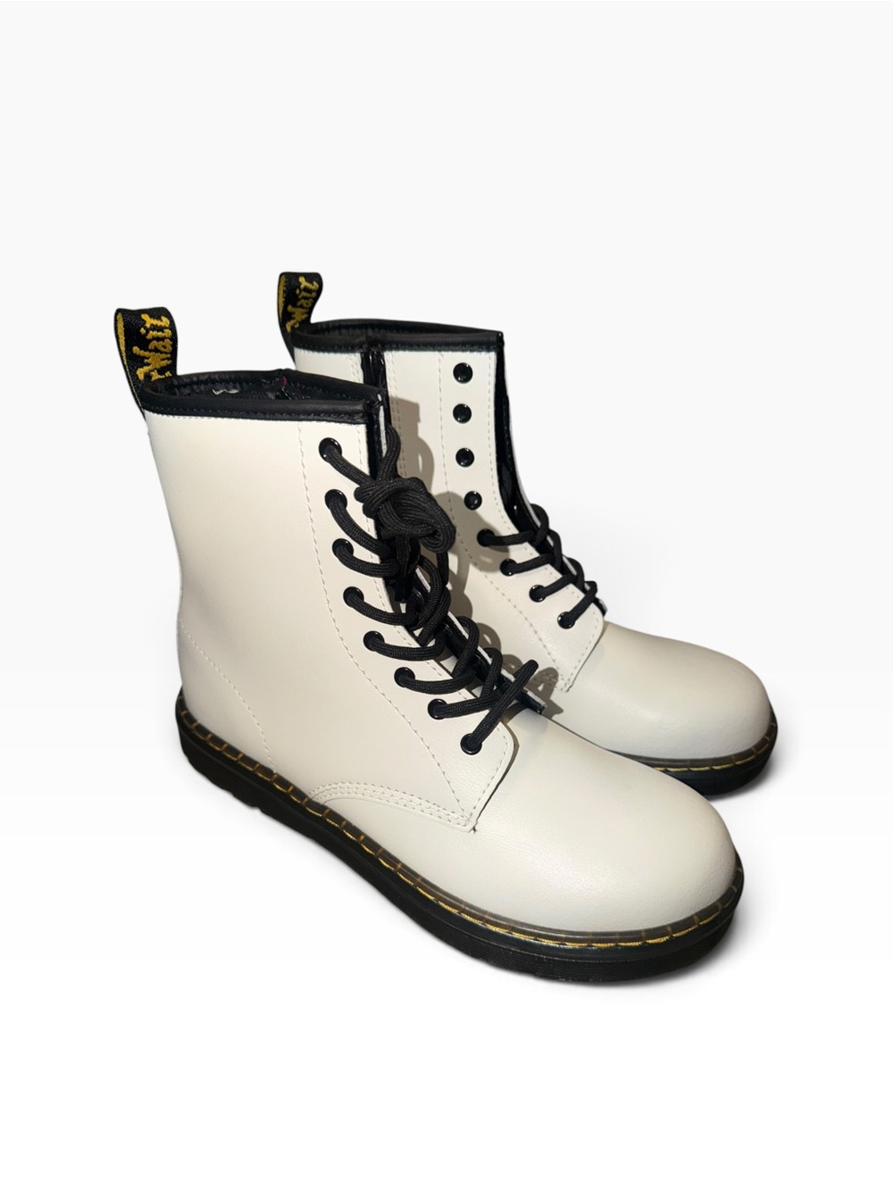 Dr. Martens White Lace-Up Combat Boots with Black Trim